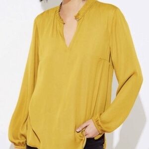 LOFT womens peplum blouse top long sleeve mustard yellow size l